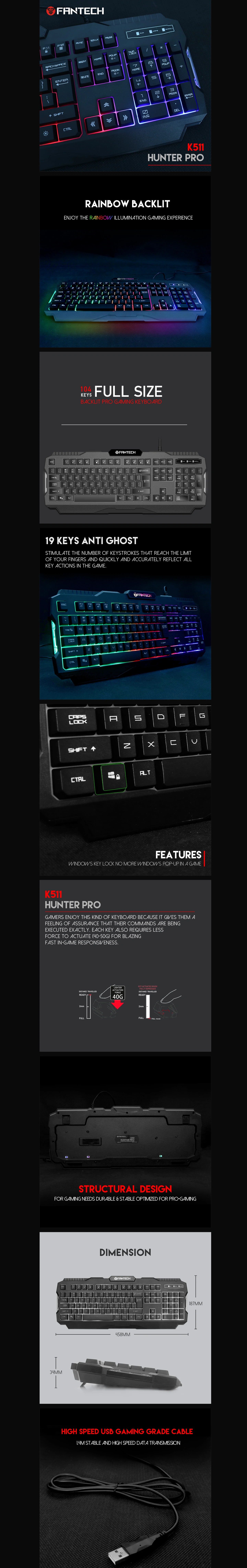 Overview - Fantech - Hunter Pro K511 Backlit Pro Gaming Keyboard