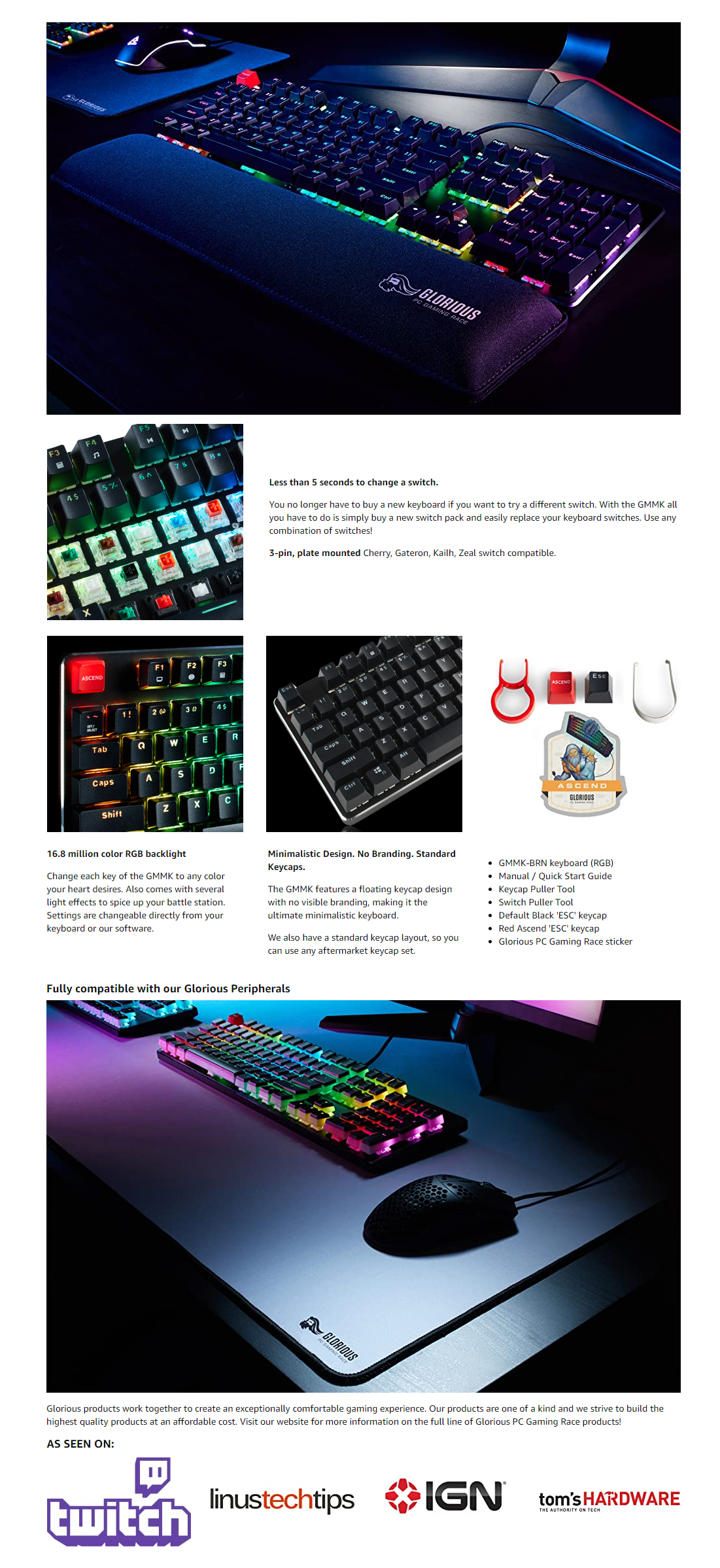 Overview - Glorious - GMMK-BRN-V2 RGB Mechanical Gaming Keyboard US Full Size - Black