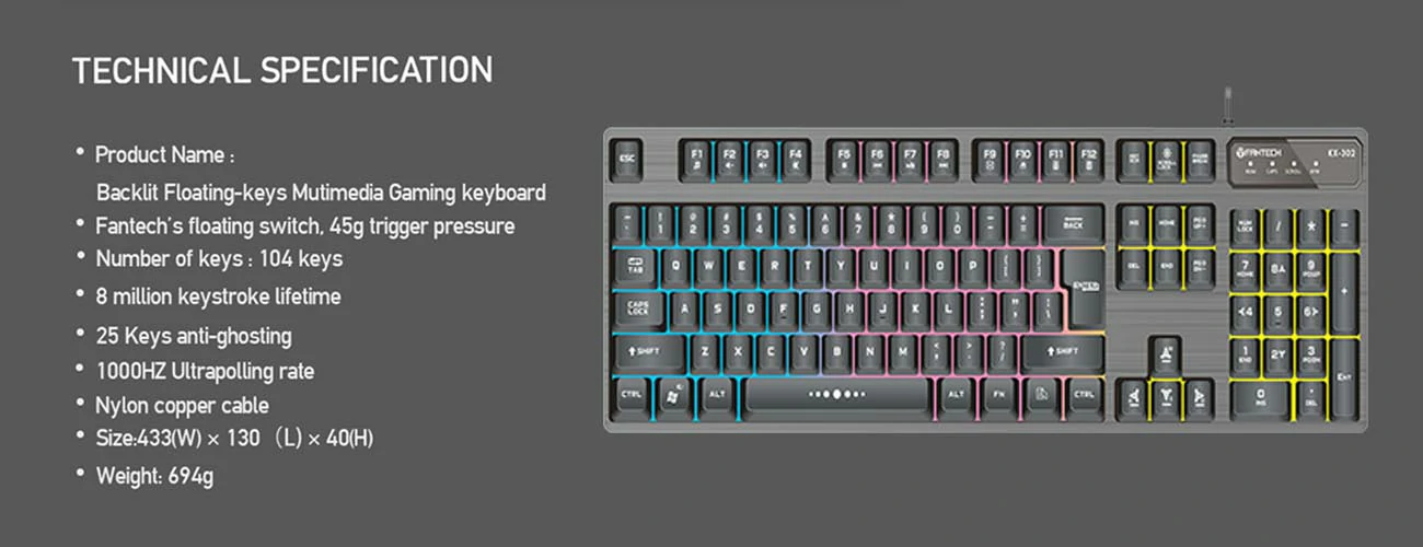 Specification Keyboard - Fantech - KX-302s Major Gaming Keyboard and Mouse Combo