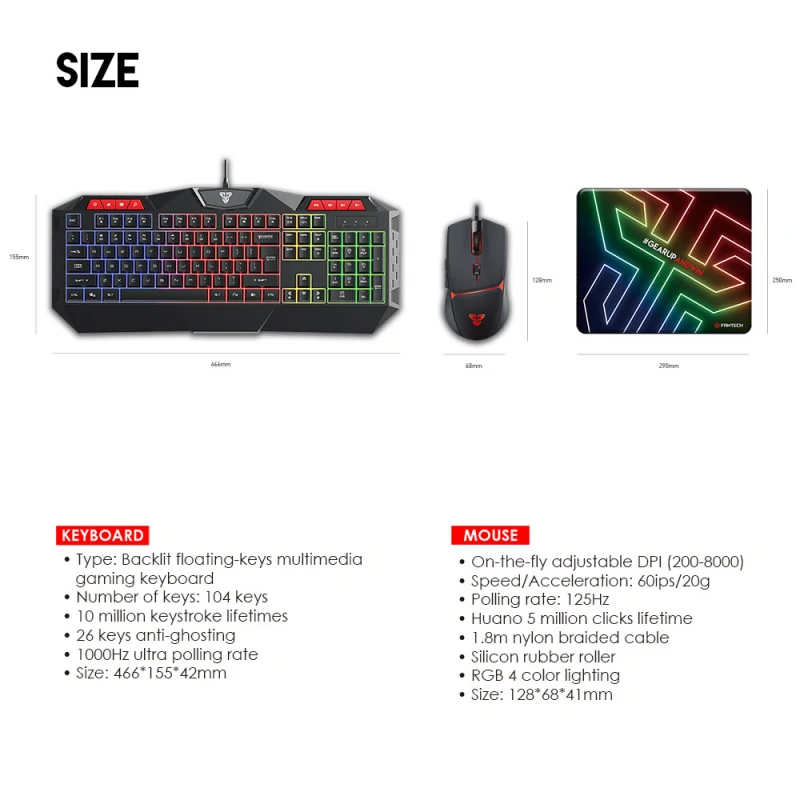 Specifications - Fantech - Power Pack P31 - 3 in 1 Keyboard, Mouse and Mousepad Combo