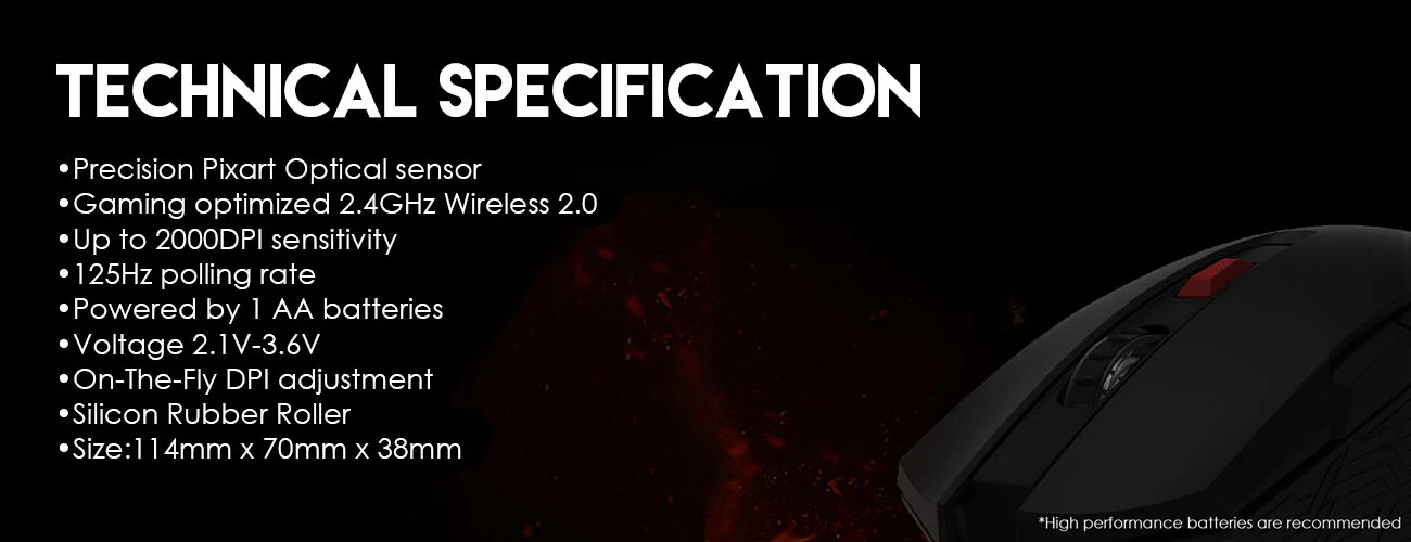 Specifications - Fantech - WG10 Raigor II Wireless Pro Gaming Mouse