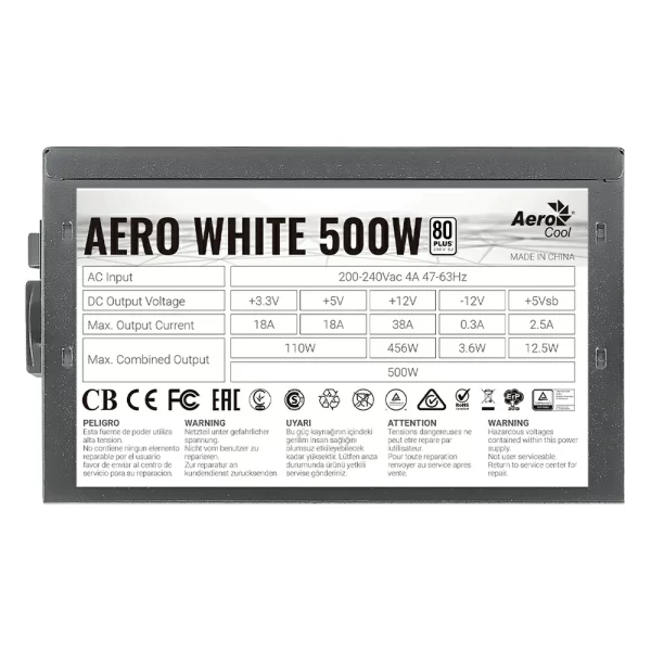 3 - Aerocool - Aero White 600W 80+ White Power Supply Unit