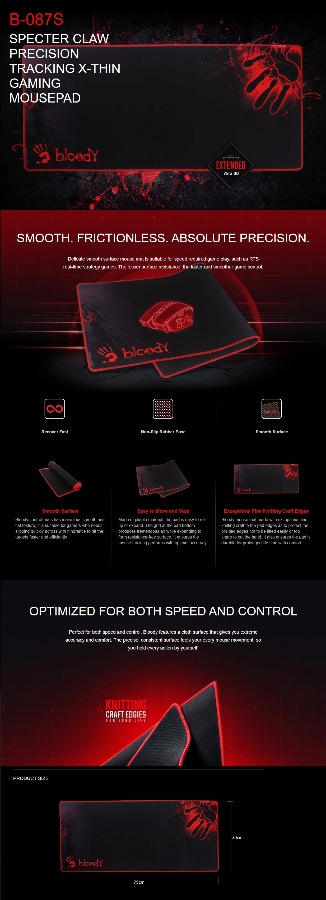 Overview - Bloody - B-087S Specter Claw Precision Tracking X-Thin Gaming Mouse Pad