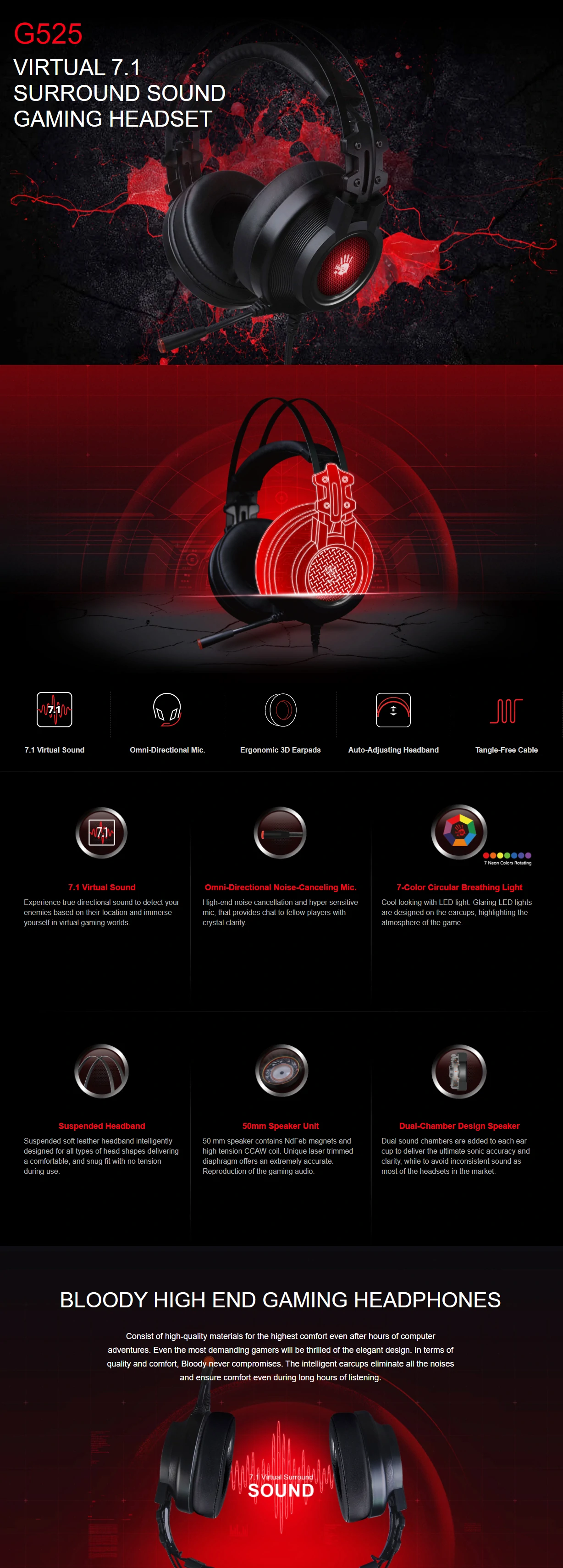 Overview - Bloody - G525 Virtual 7.1 Surround Sound Gaming Headset