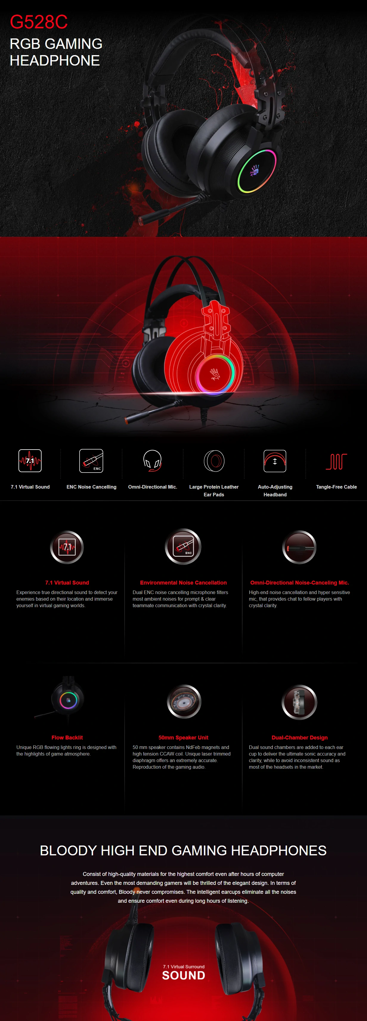 Overview - Bloody - G528C RGB Gaming Headphones