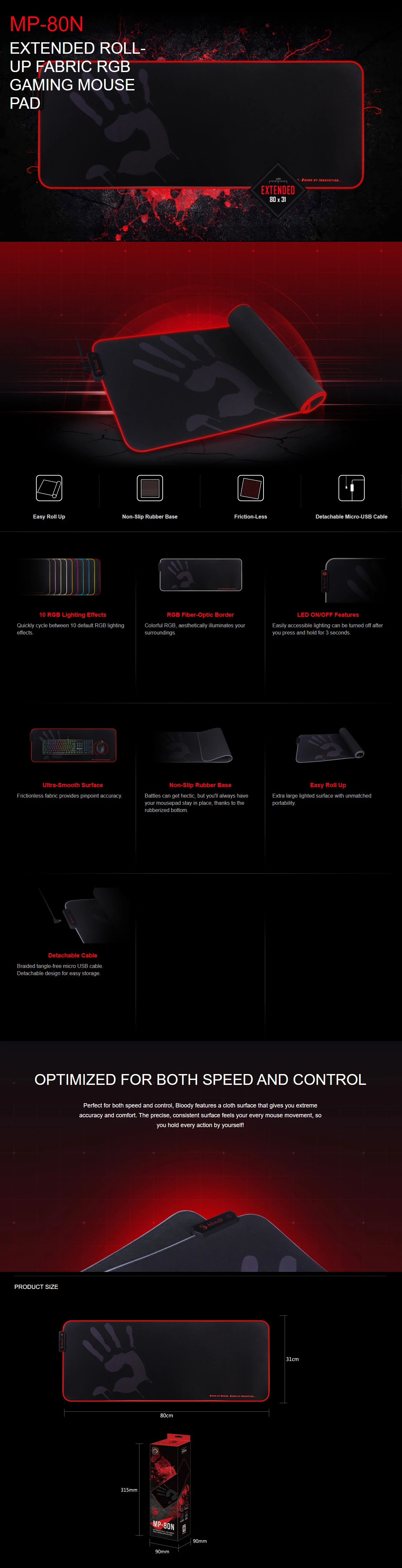 Overview - Bloody - MP-80N Extended Roll-Up Fabric RGB Gaming Mouse Pad