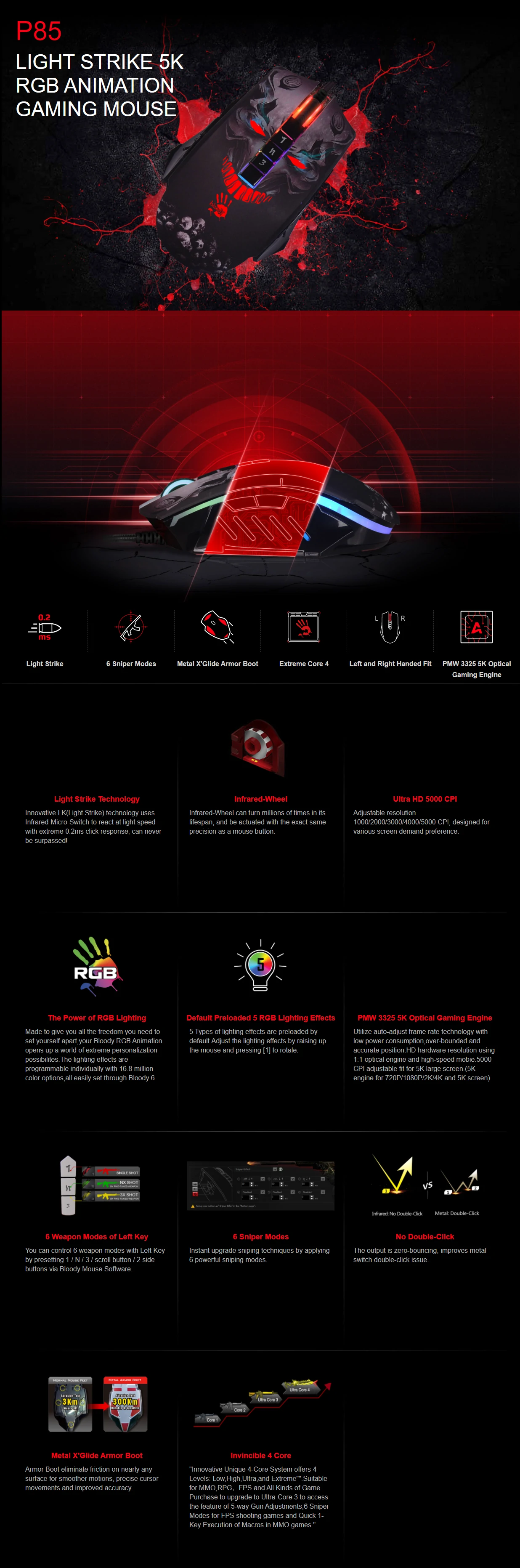 Overview - Bloody - P85 Light Stike 5K RGB Animation Gaming Mouse