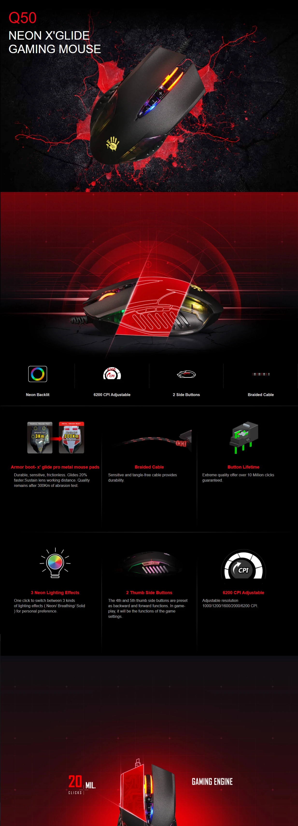 Overview - Bloody - Q50 Neon X'Glide Gaming Mouse