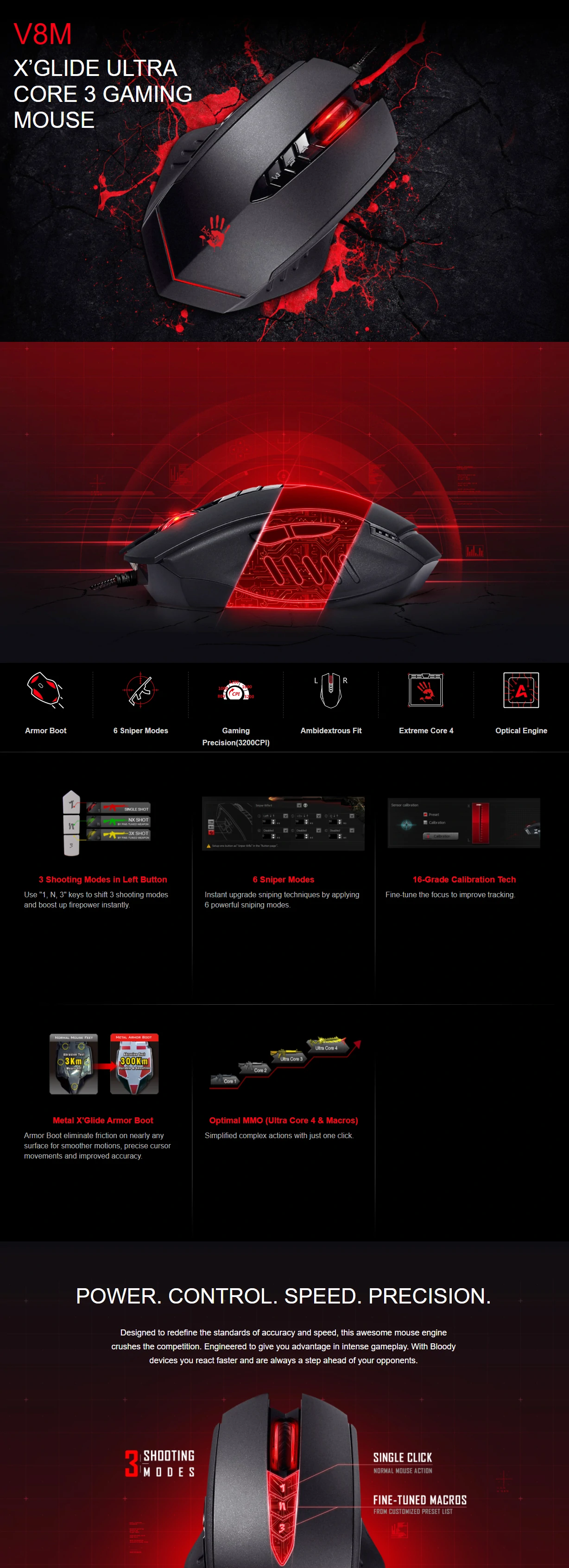 Overview - Bloody - V8M X'Glide Ultra Core 3 Gaming Mouse