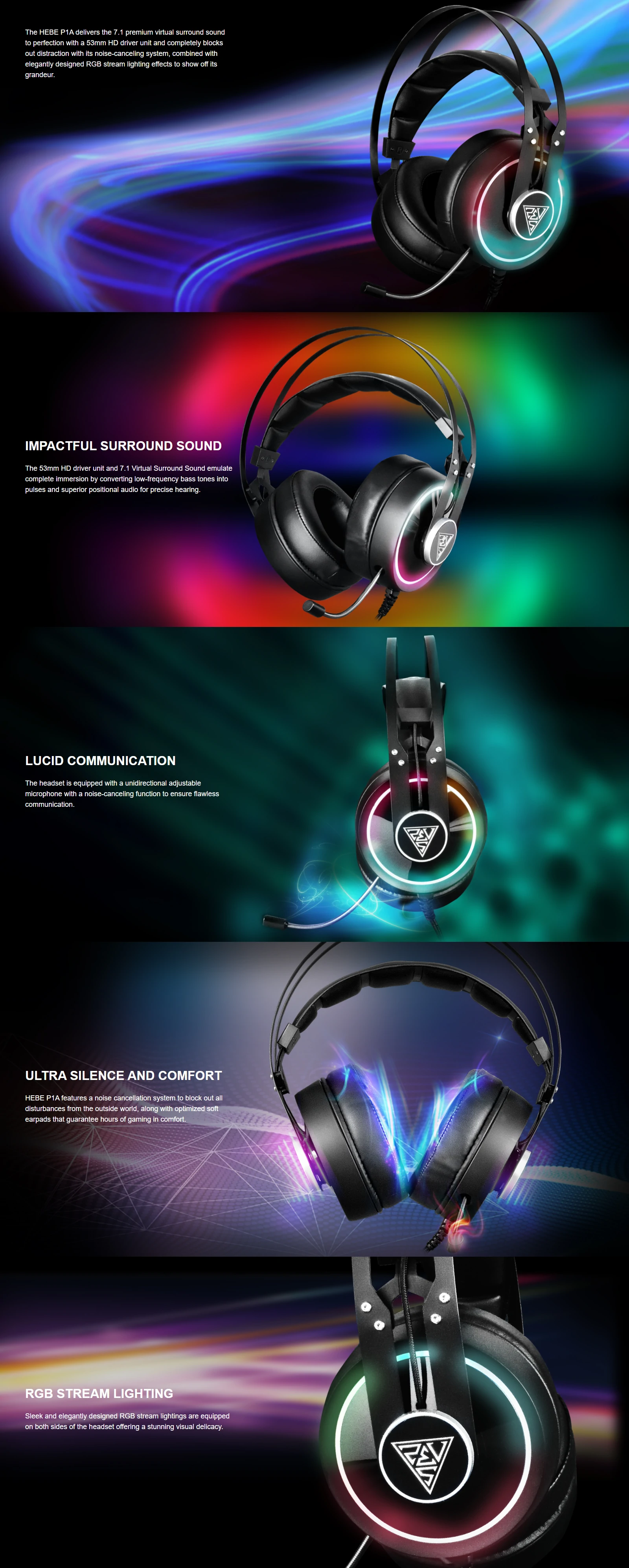 Overview - Gamdias - Hebe P1A RGB Surround Sound Gaming Headset