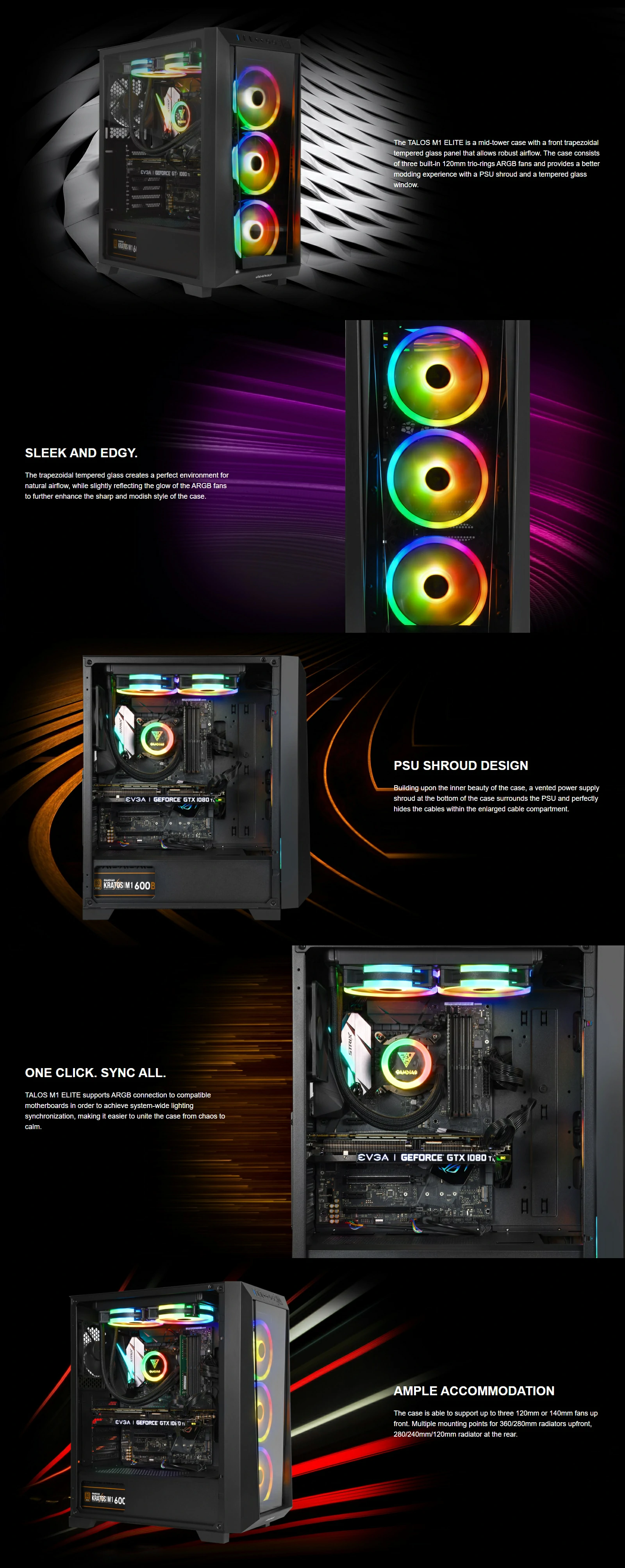 Overview - Gamdias - Talos M1 Elite - Tempered Glass RGB Mid-Tower Chassis