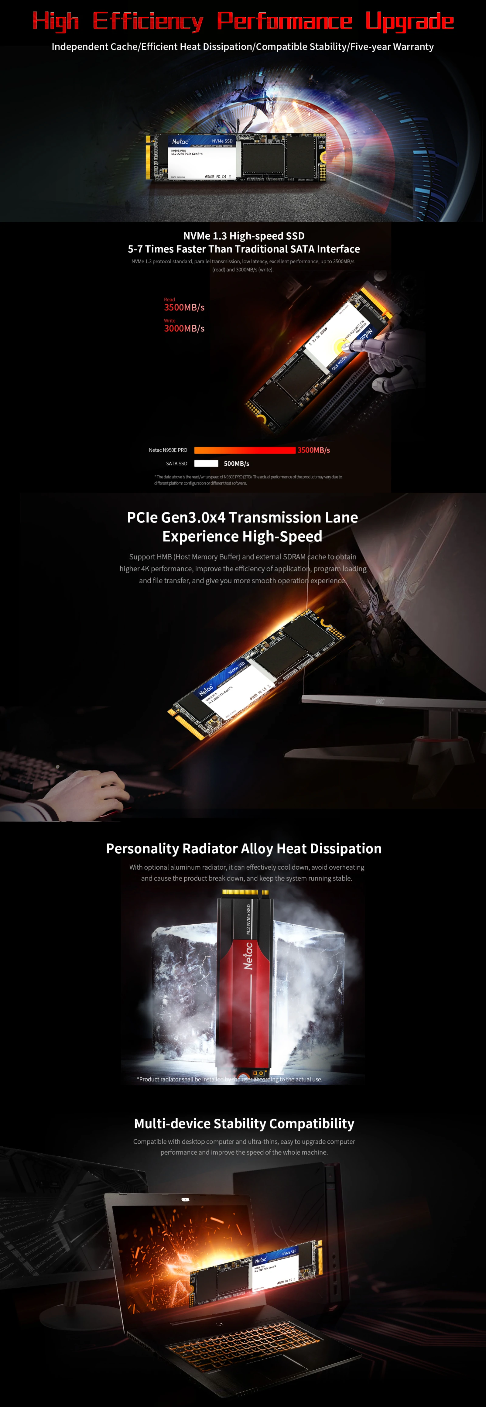 Overview - Specifications - Netac - N950E PRO 1TB M.2 2280 PCIe Gen 3x4 NVMe SSD