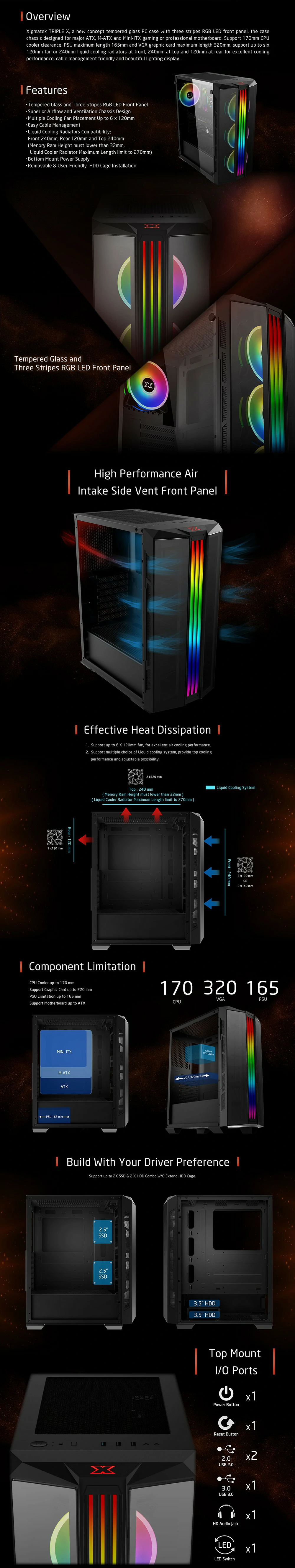 Overview - Specifications - Xigmatek - Triple X - Tempered Glass ARGB Mid Tower Chassis
