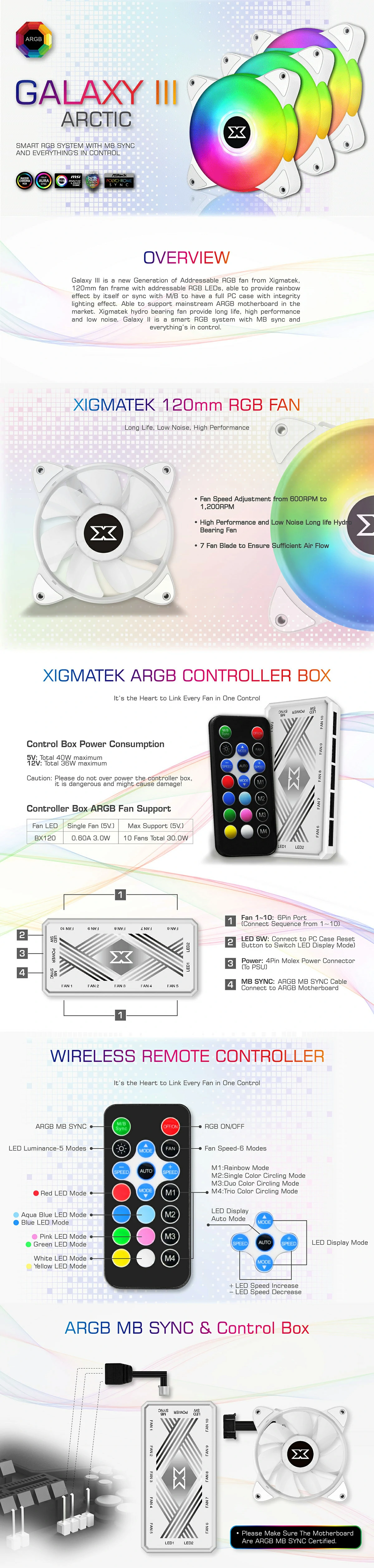 Overview - Xigmatek - Galaxy III Essential Arctic ARGB 3 Fan Pack