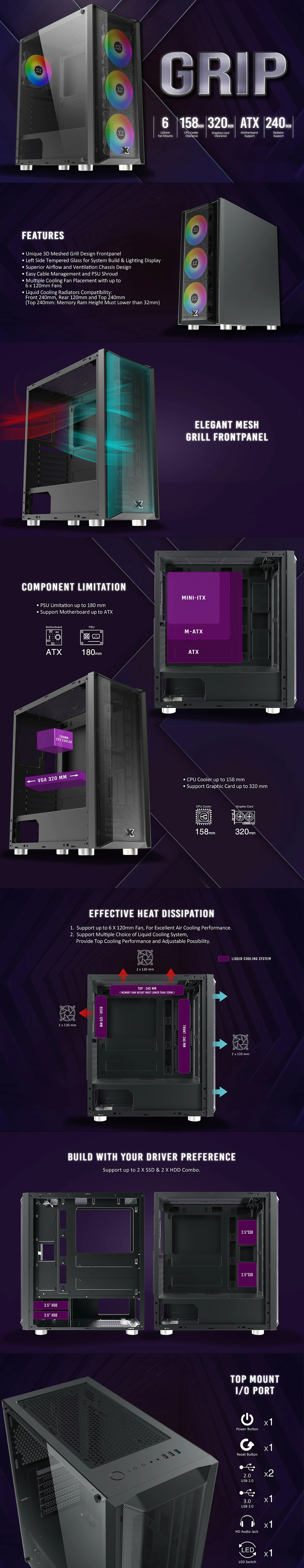 Overview - Xigmatek - Grip - Tempered Glass ARGB Mid Tower Chassis
