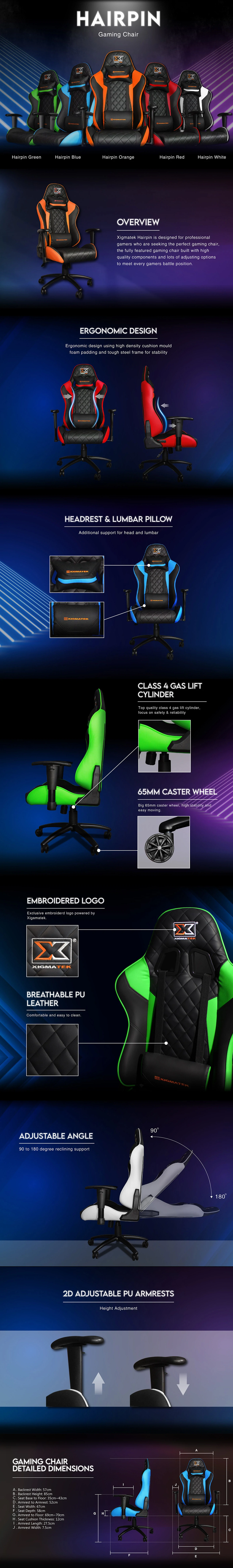 Overview - Xigmatek - Hairpin Streamlined Series Gaming Chair - Orange