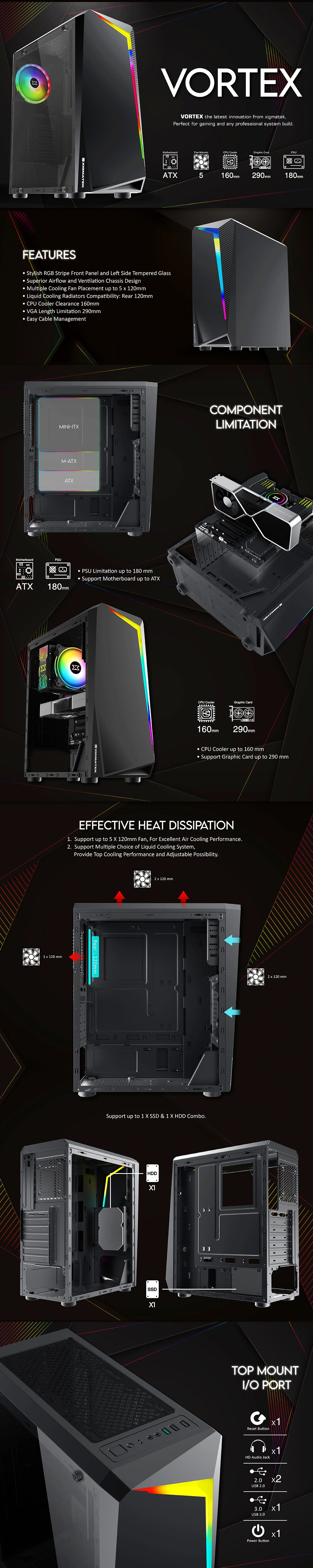 Overview - Xigmatek - Vortex - Tempered Glass ARGB Mid Tower Chassis