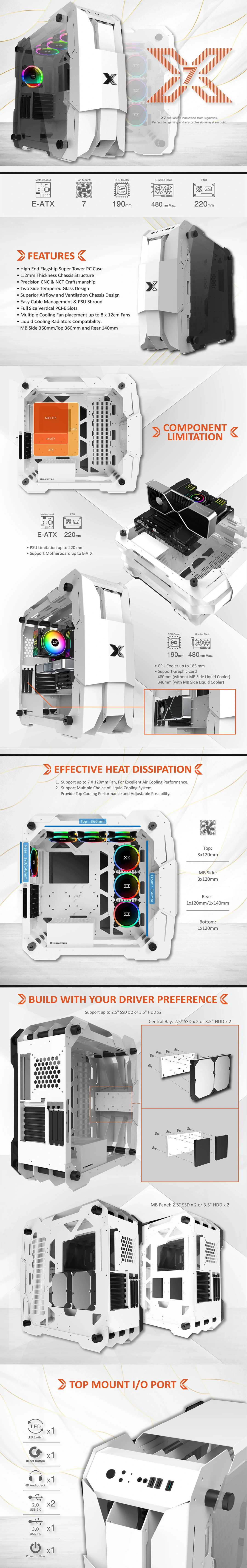 Overview - Xigmatek - X7 White - Tempered Glass ARGB Super Tower Chassis