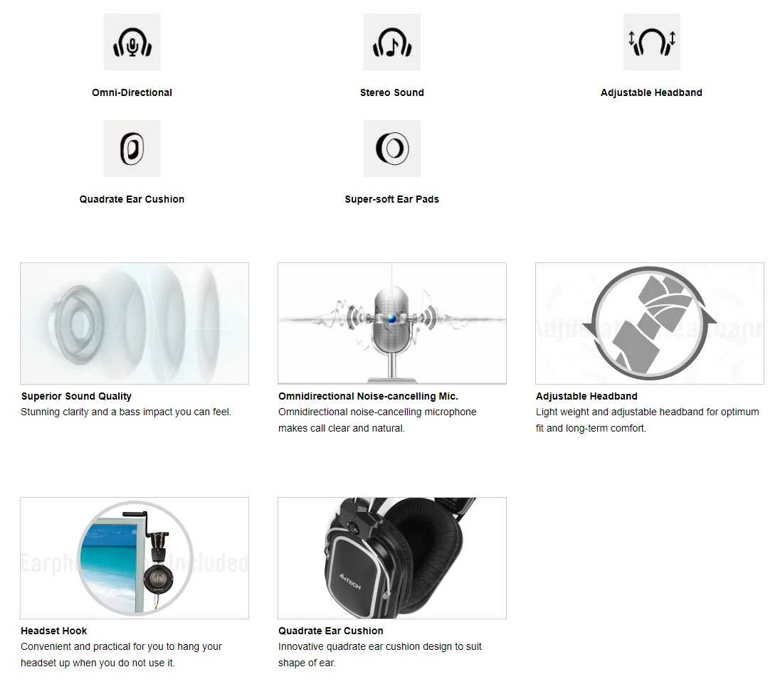Overview - A4Tech - HS-50 ComfortFit Stereo Headphones