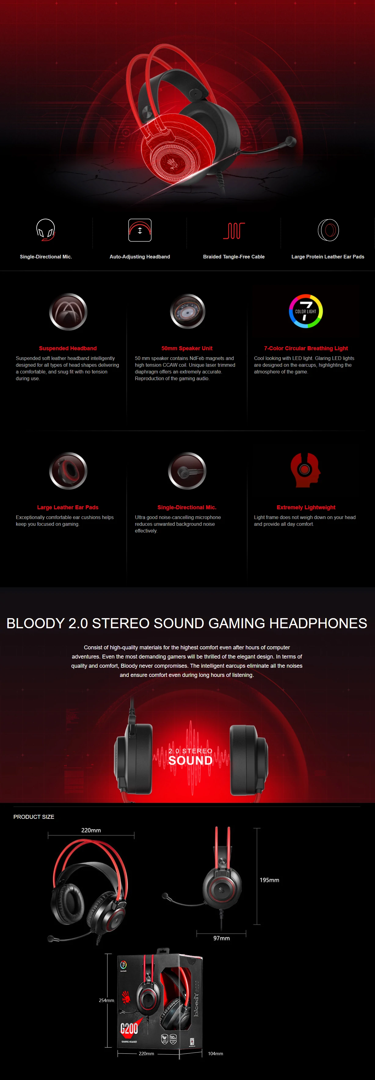 Overview - Bloody - G200 Ultimate Surround Sound Gaming Headphones