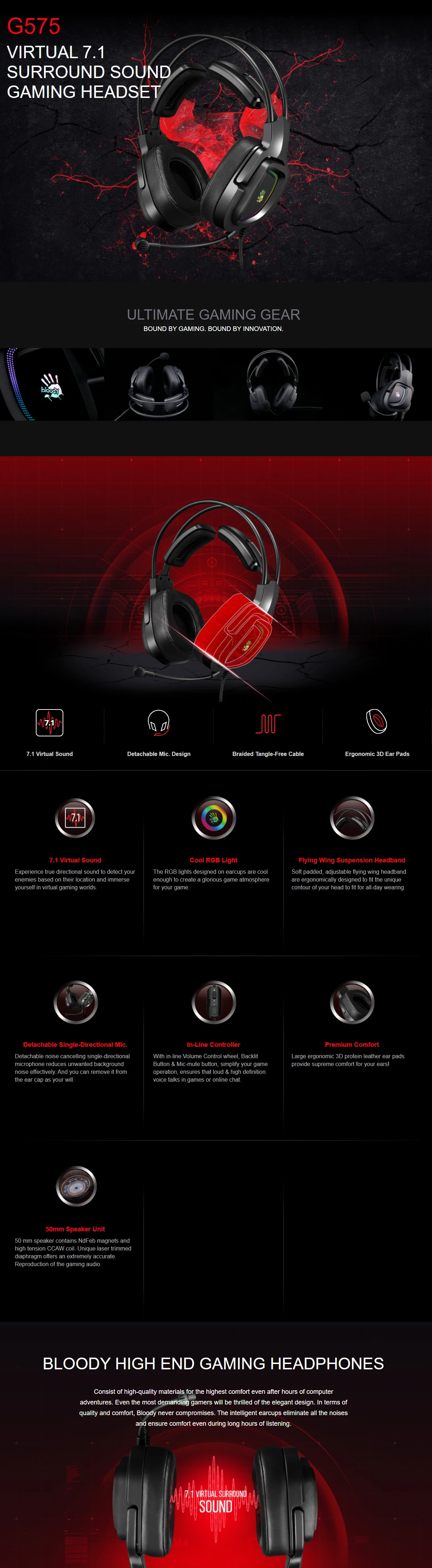 Overview - Bloody - G575 Virtual 7.1 Surround Sound Gaming Headphones