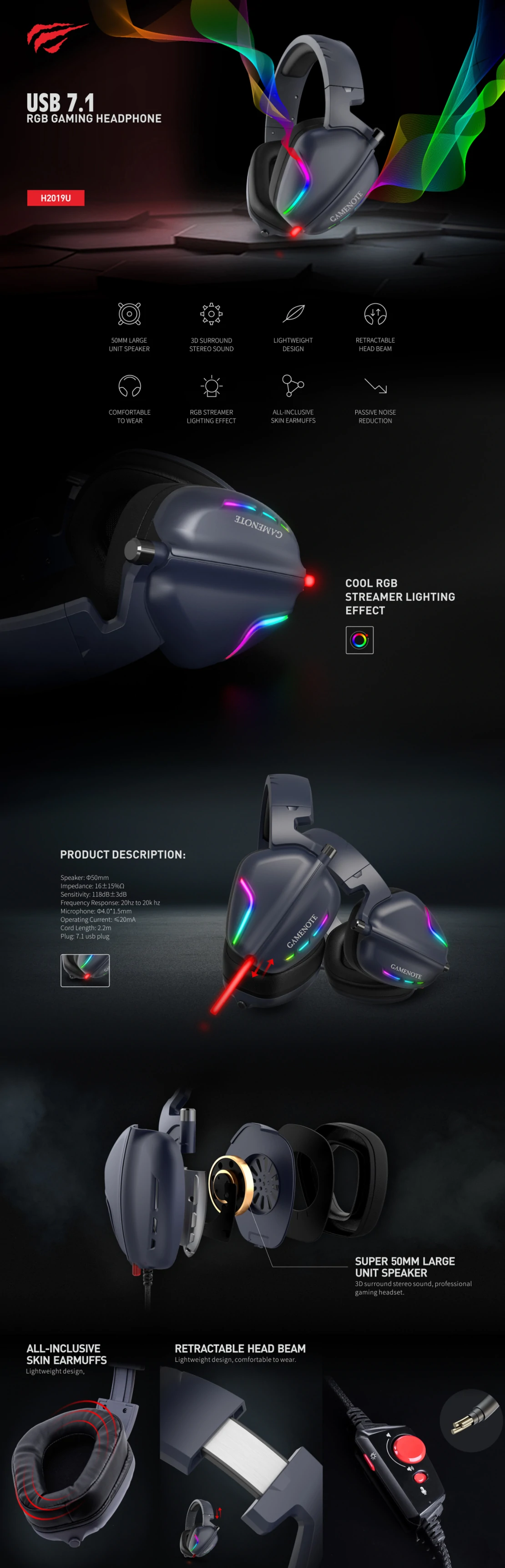 Overview - Havit - H2019u 3D Stereo Surround Sound RGB Gaming Headset