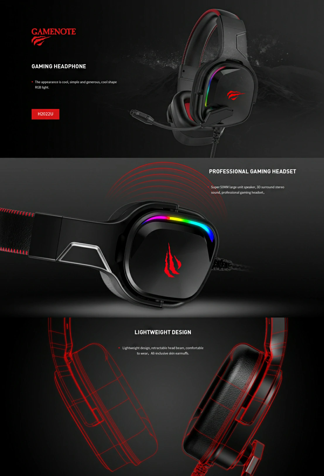 Overview - Havit - H2022u 3D Stereo Surround Sound RGB Professional Gaming Headset