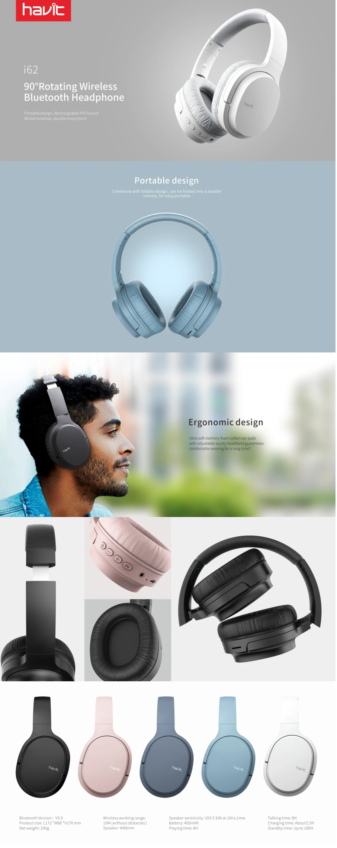 Overview - Havit - I62 Wireless Headwear Headset