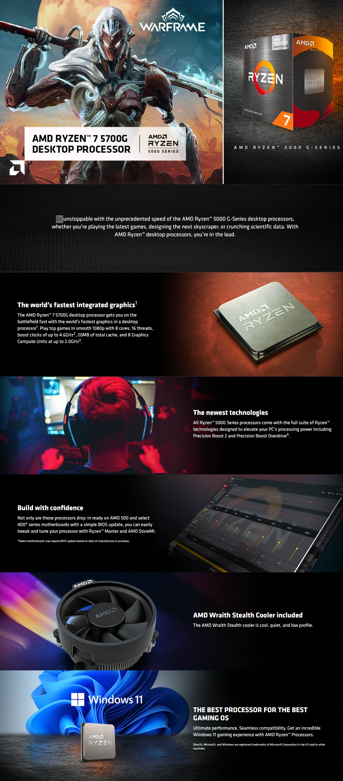 Overview - AMD Ryzen 7 5700G - 5000 G-Series Cezanne (Zen 3) 8-Core 3.8 GHz AM4 Processor