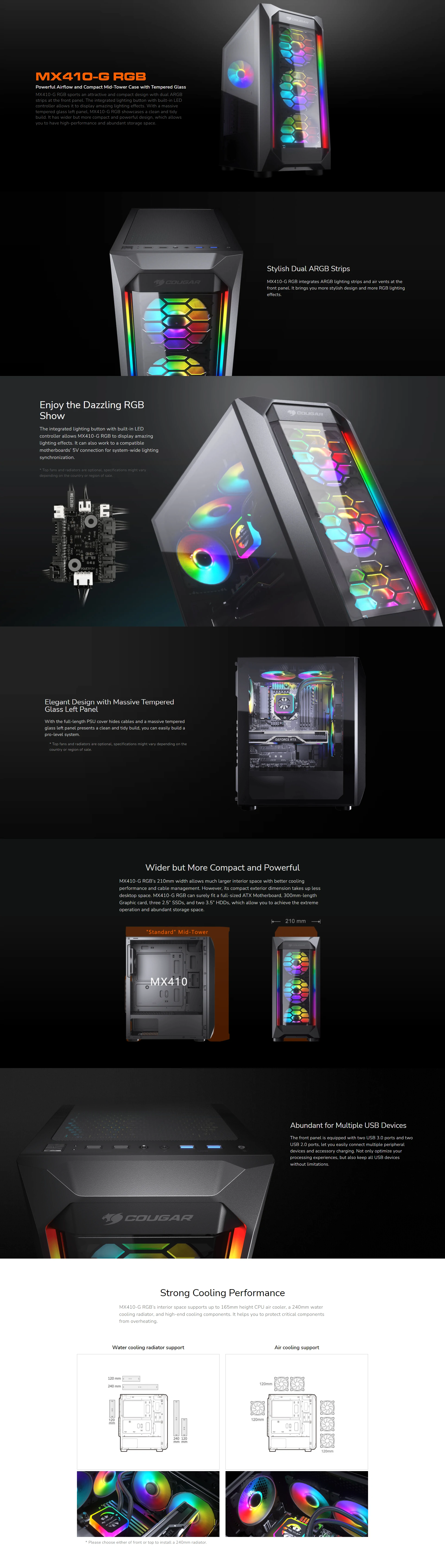 Overview - Cougar - MX410-G - Compact RGB Tempered Glass Mid-Tower Case