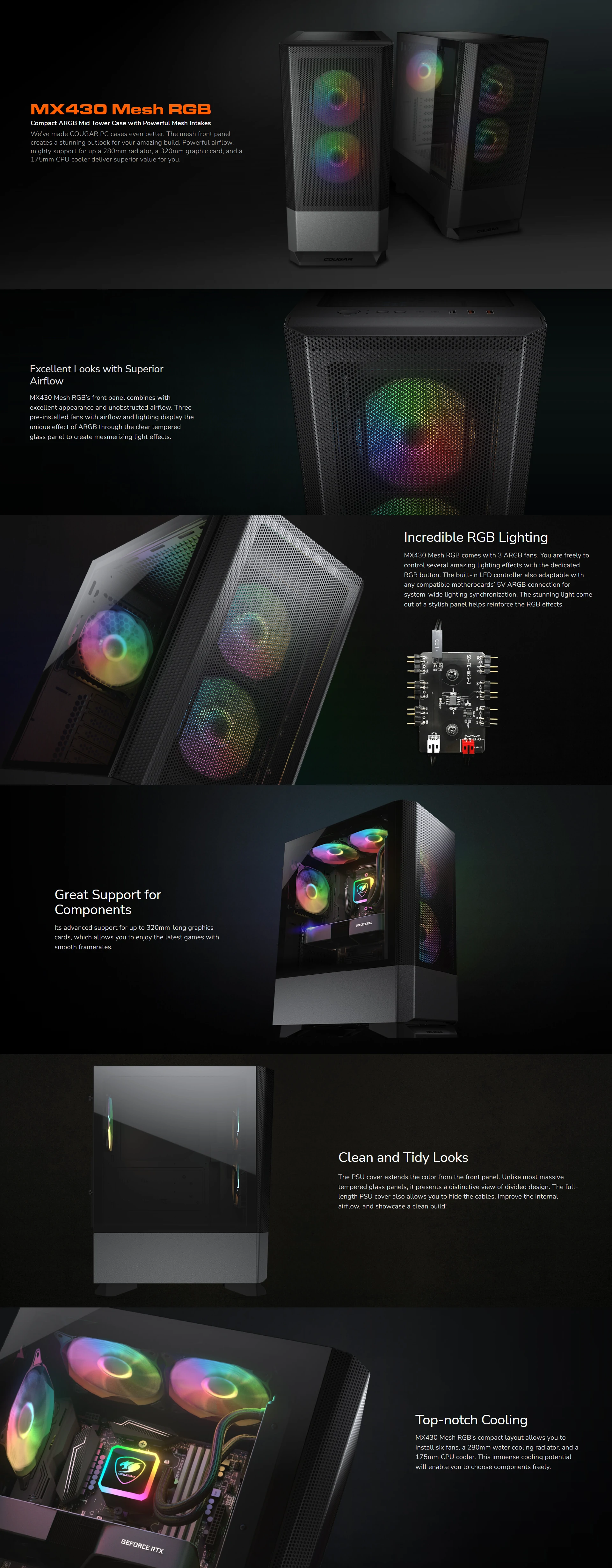 Overview - Cougar - MX430 Mesh RGB - Mesh Intakes Compact ARGB Mid Tower Case