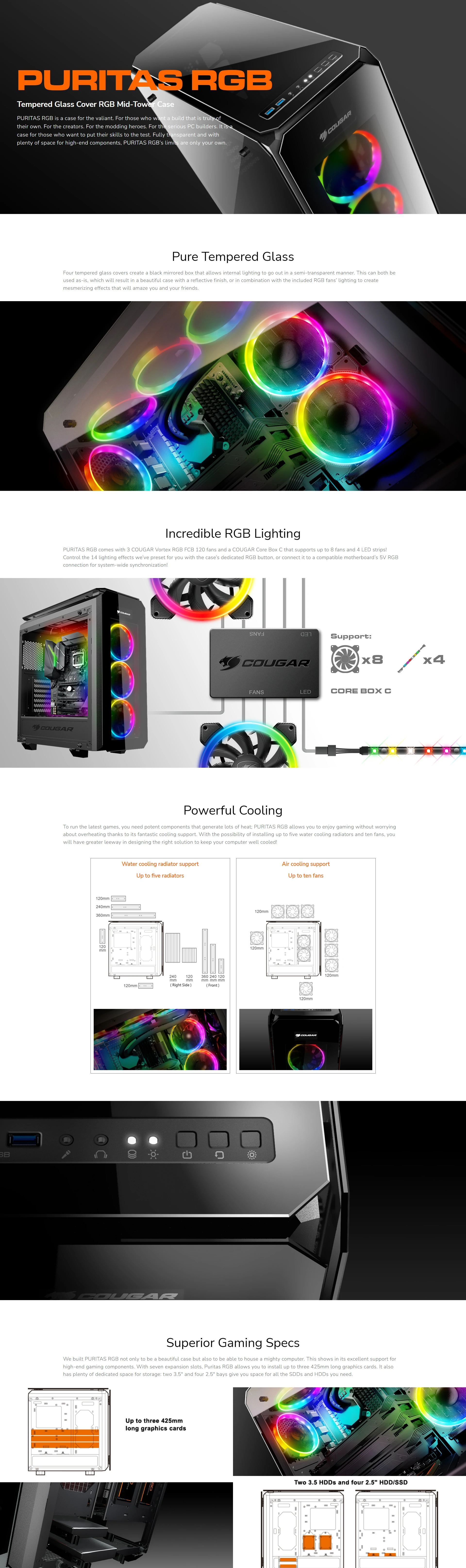 Overview - Cougar - Puritas Tempered Glass Cover RGB Mid-Tower Case