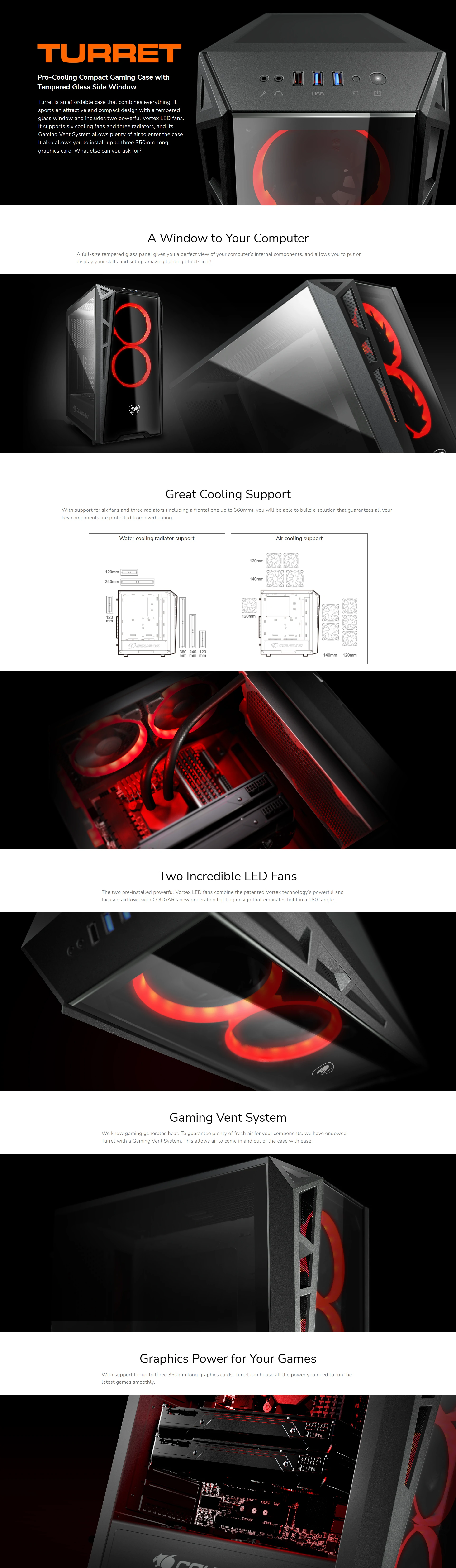 Overview - Cougar - Turret Pro-Cooling Compact Gaming Case with Tempered Glass Side Window