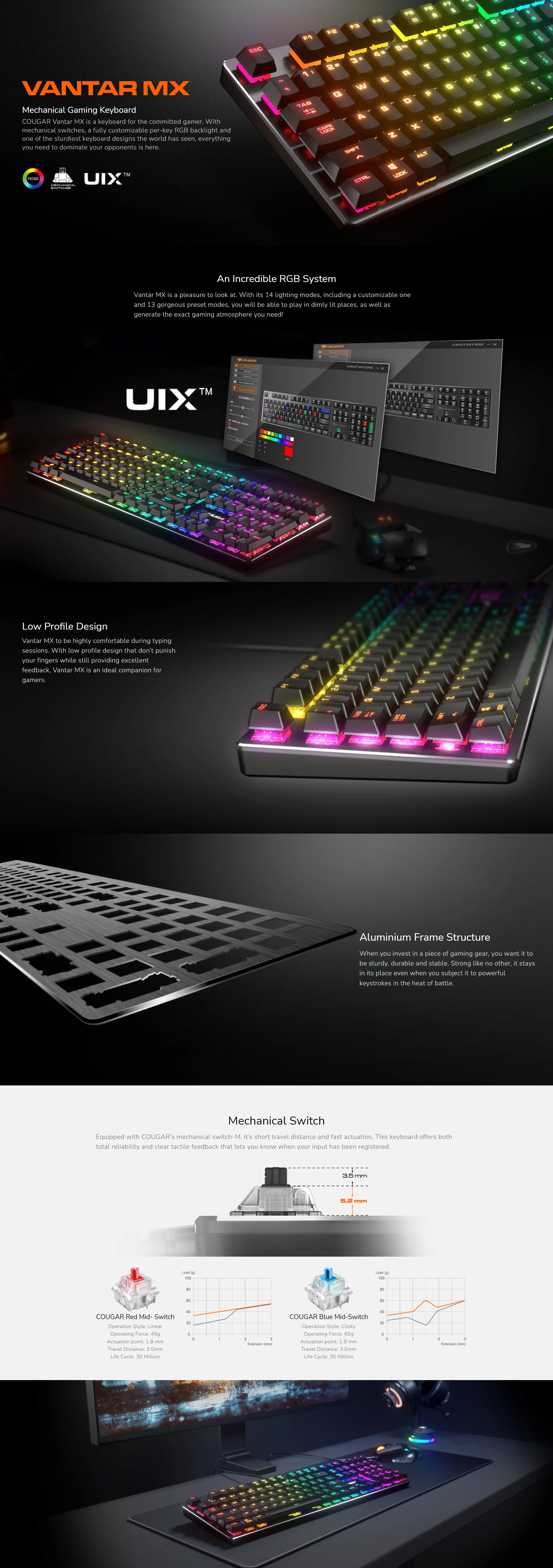 Overview - Cougar Vantar MX RGB Backlit Mechanical Gaming Keyboard