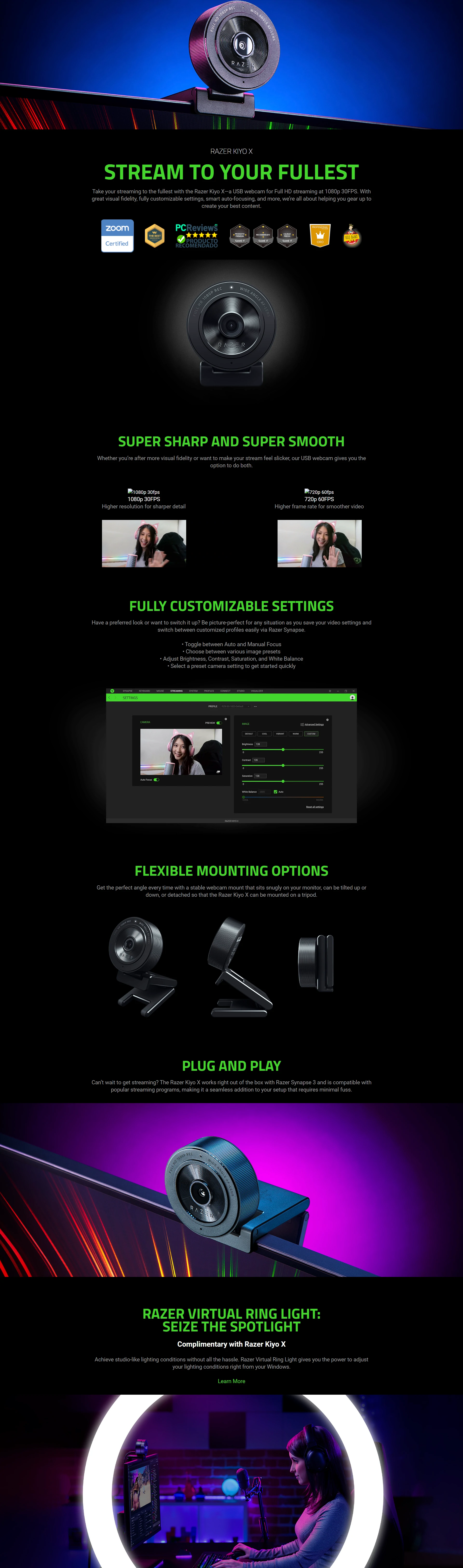Overview - Razer - Kiyo X - Full HD USB Streaming Webcam