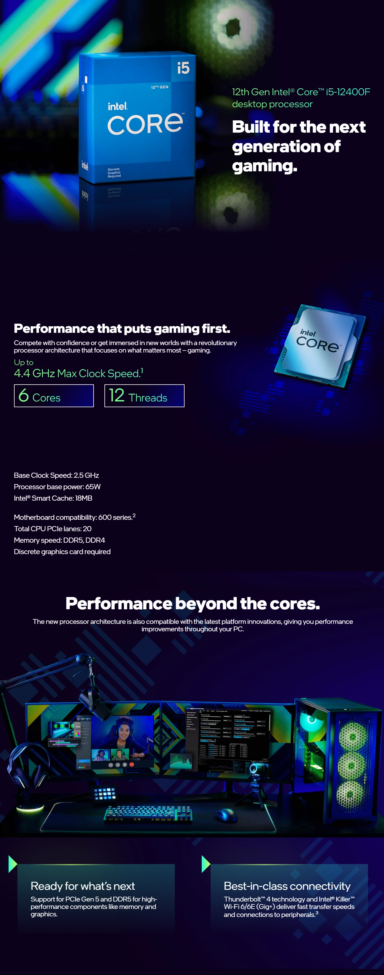 Overview - Intel i5-12400F 12th Gen Alder Lake 6-Core 2.5GHz LGA1700 65W Desktop Processor