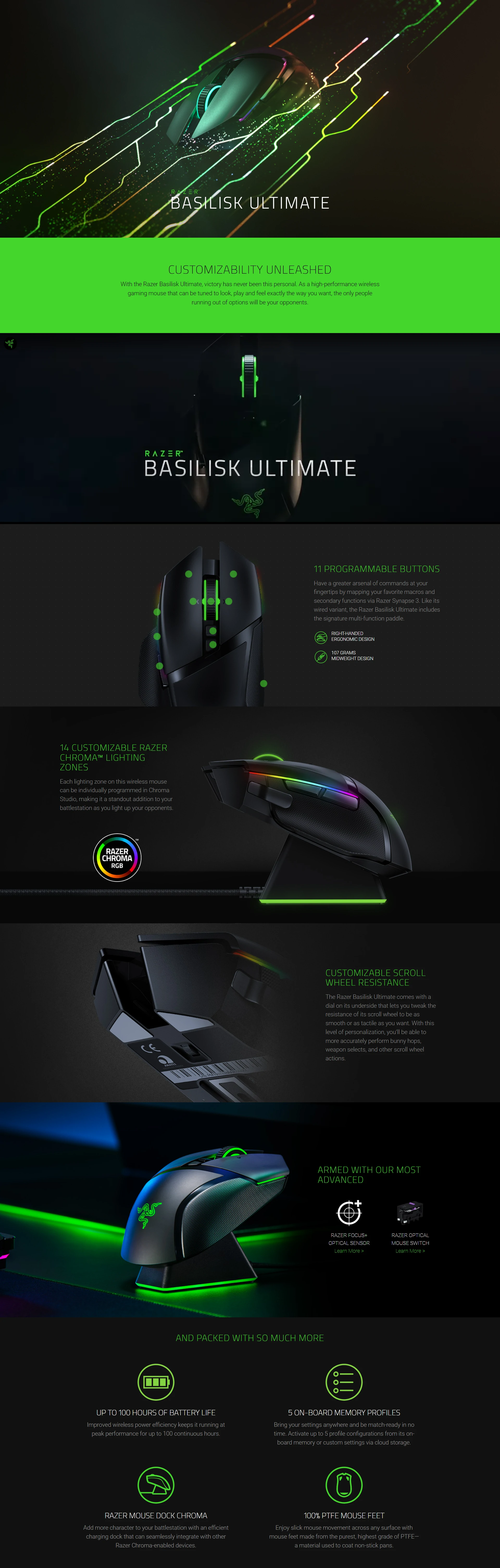 Overview - Razer Basilisk Ultimate Wireless Gaming Mouse with 11 Programmable Buttons