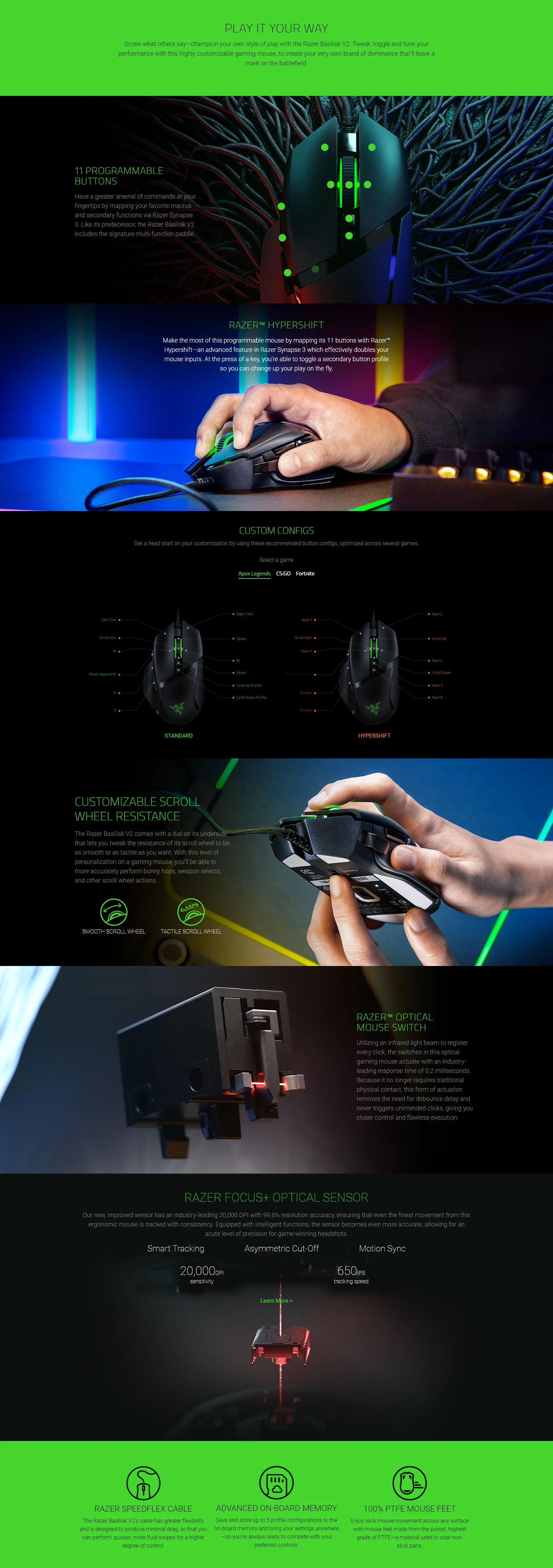Overview - Razer Basilisk V2 Wired Gaming Mouse with 11 Programmable Buttons width=