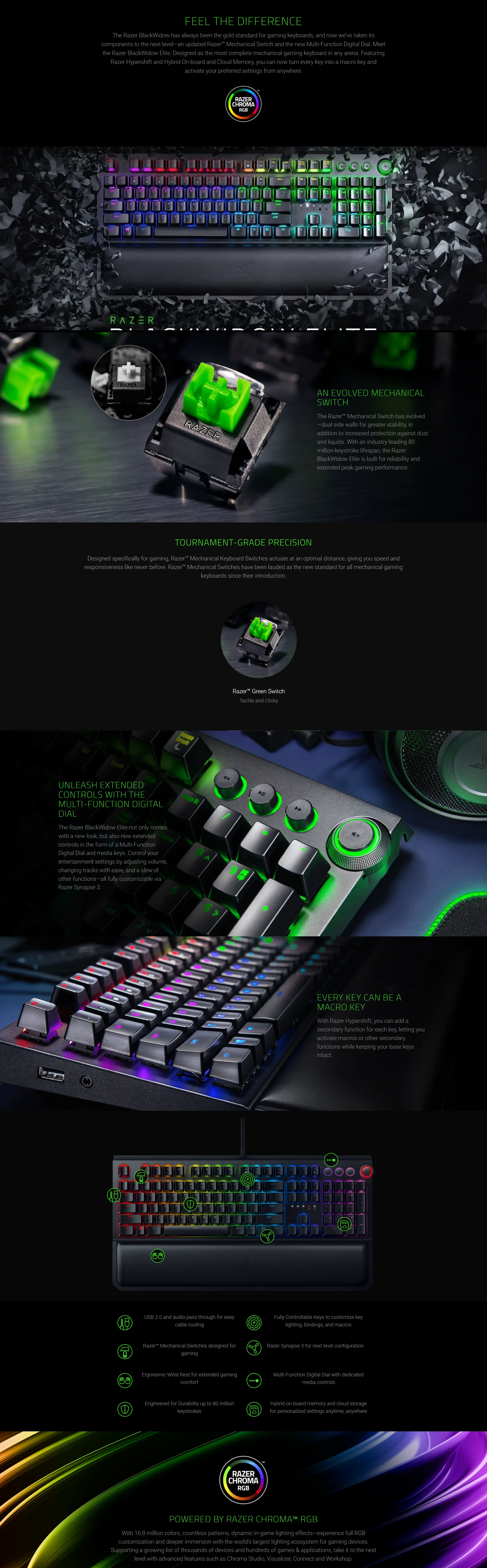 Overview - Razer BlackWidow Elite Green Switch Mechanical Gaming Keyboard