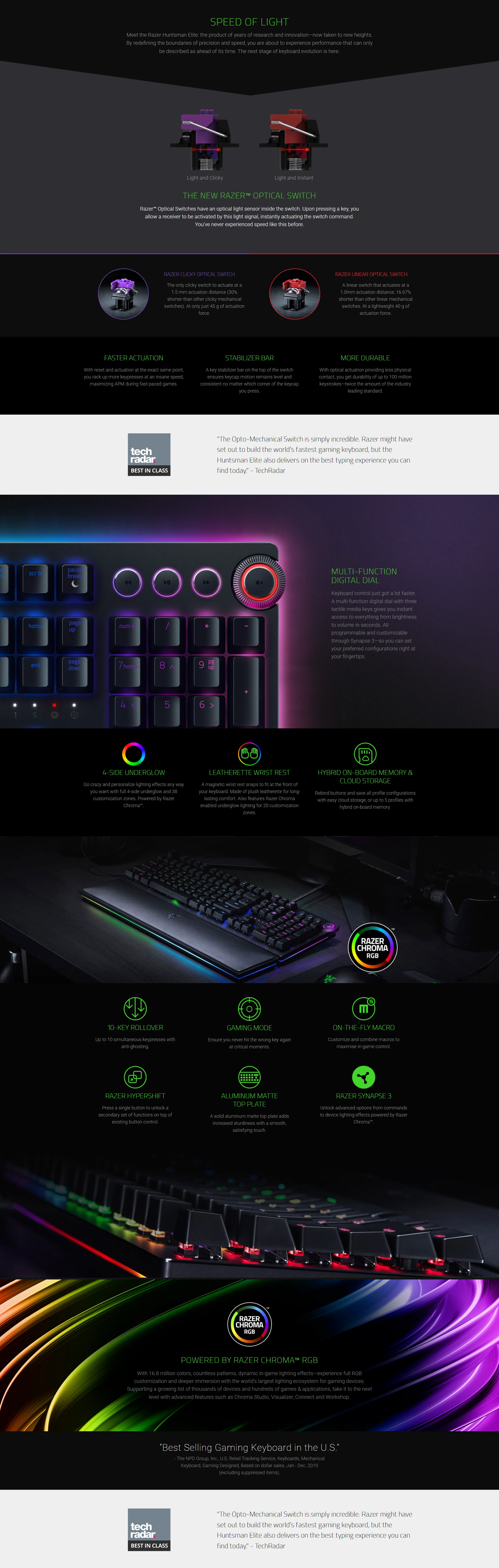 Overview - Razer Huntsman Elite Opto-Mechanical Gaming Keyboard with Clicky Optical Purple Switch