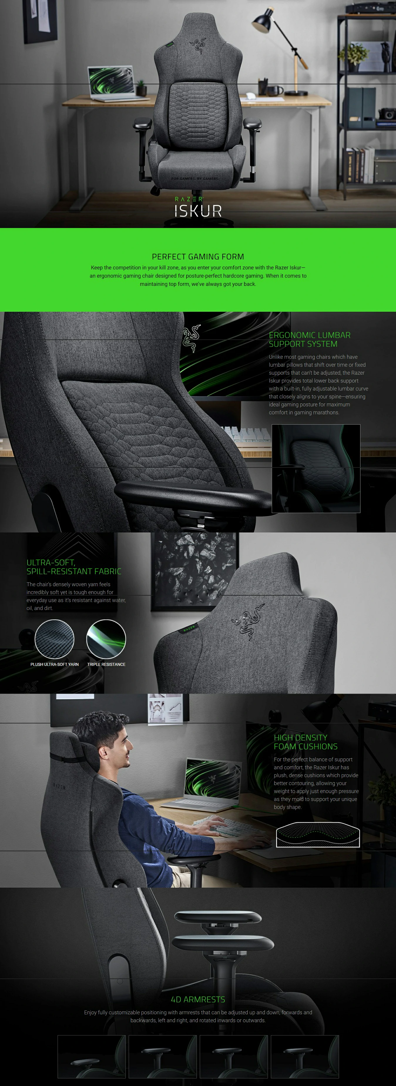 Overview - Razer Iskur Gaming Chair with Built-in Lumbar Support - Dark Gray