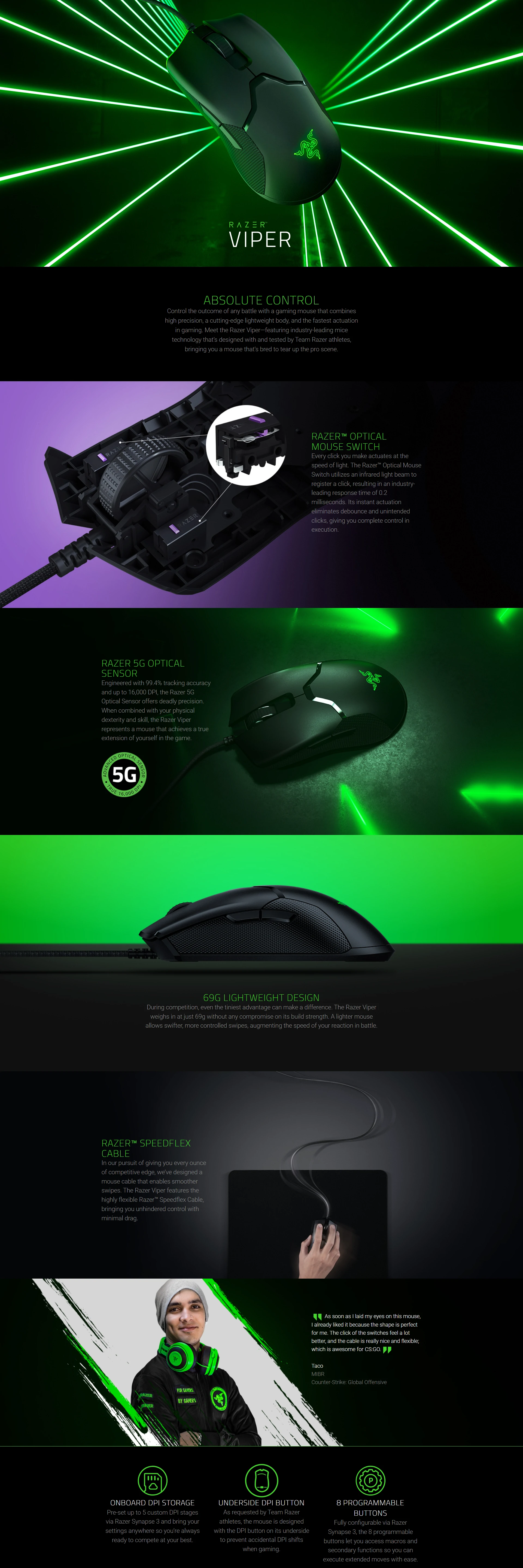 Overview - Razer Viper Ambidextrous Wired Gaming Mouse with Optical Switches