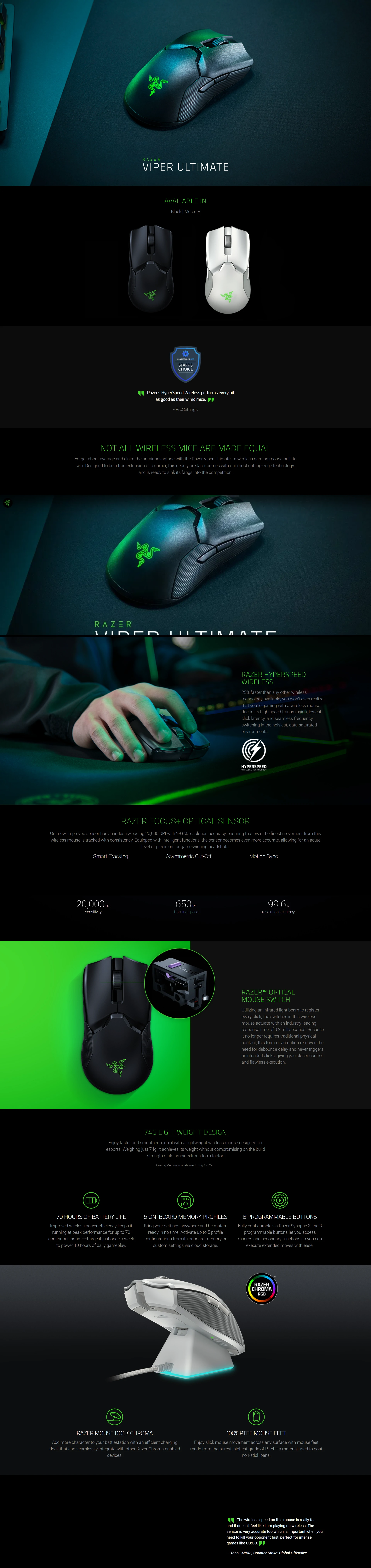 Overview - Razer Viper Ultimate Ambidextrous Gaming Mouse with Razer HyperSpeed Wireless Charging Dock