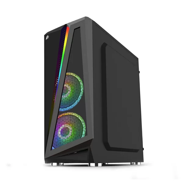 3 - 1st player Rainbow R5 Tempered Glass LED Strip Gaming Case - With 3 G6-4 Pin Fans