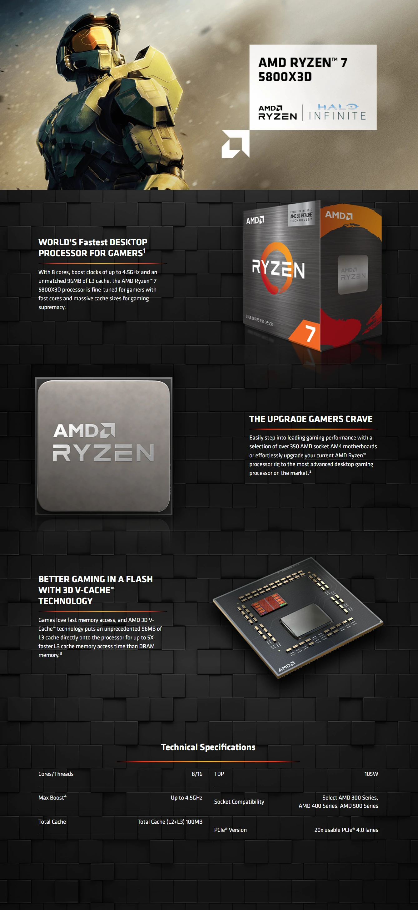 AMD Ryzen 7 5800X3D 8-core 3.4GHz 105W Desktop Processor