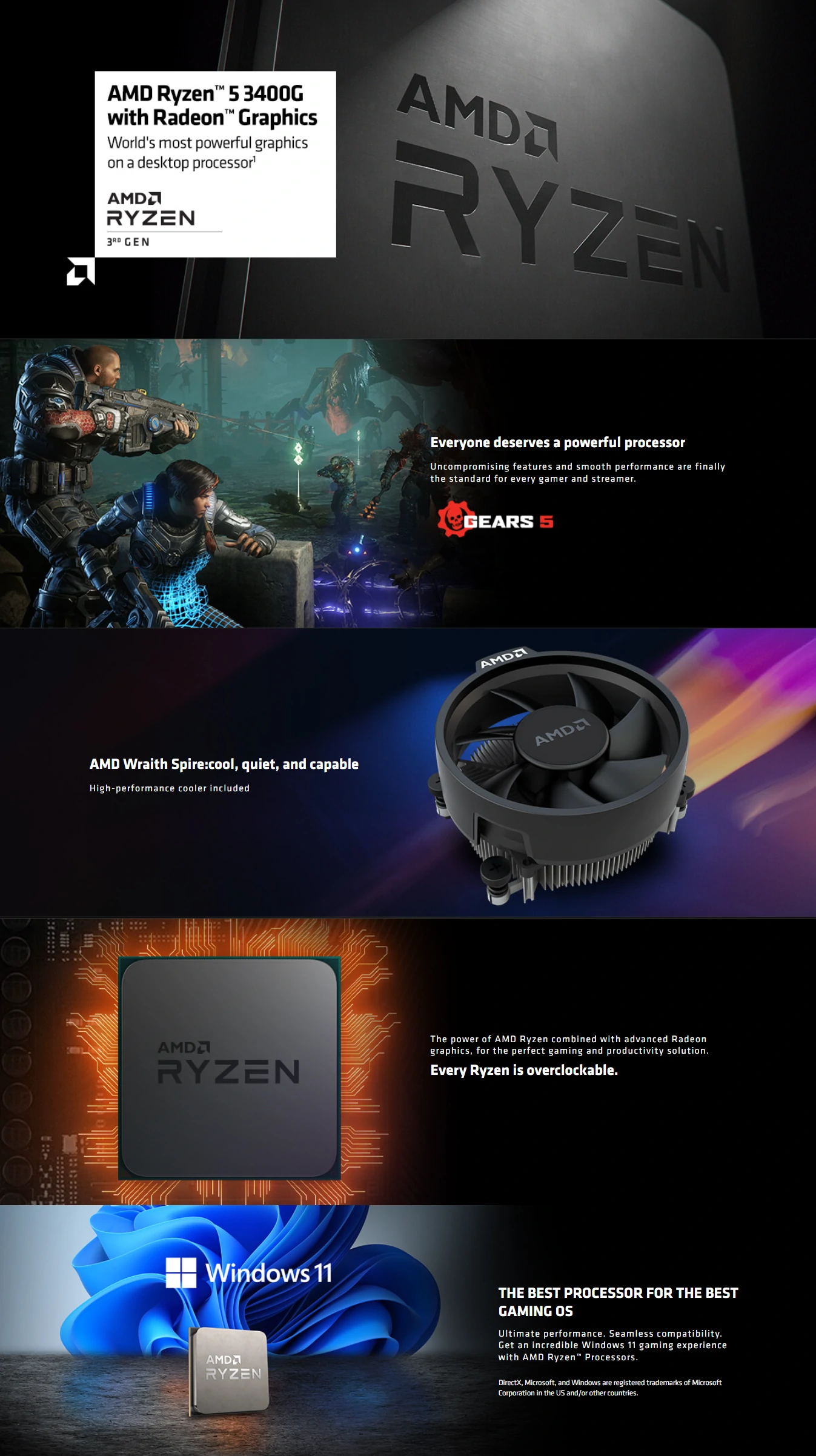 Overview - AMD Ryzen 5 3400G 4-Core 3.7 GHz 65W Desktop Processor