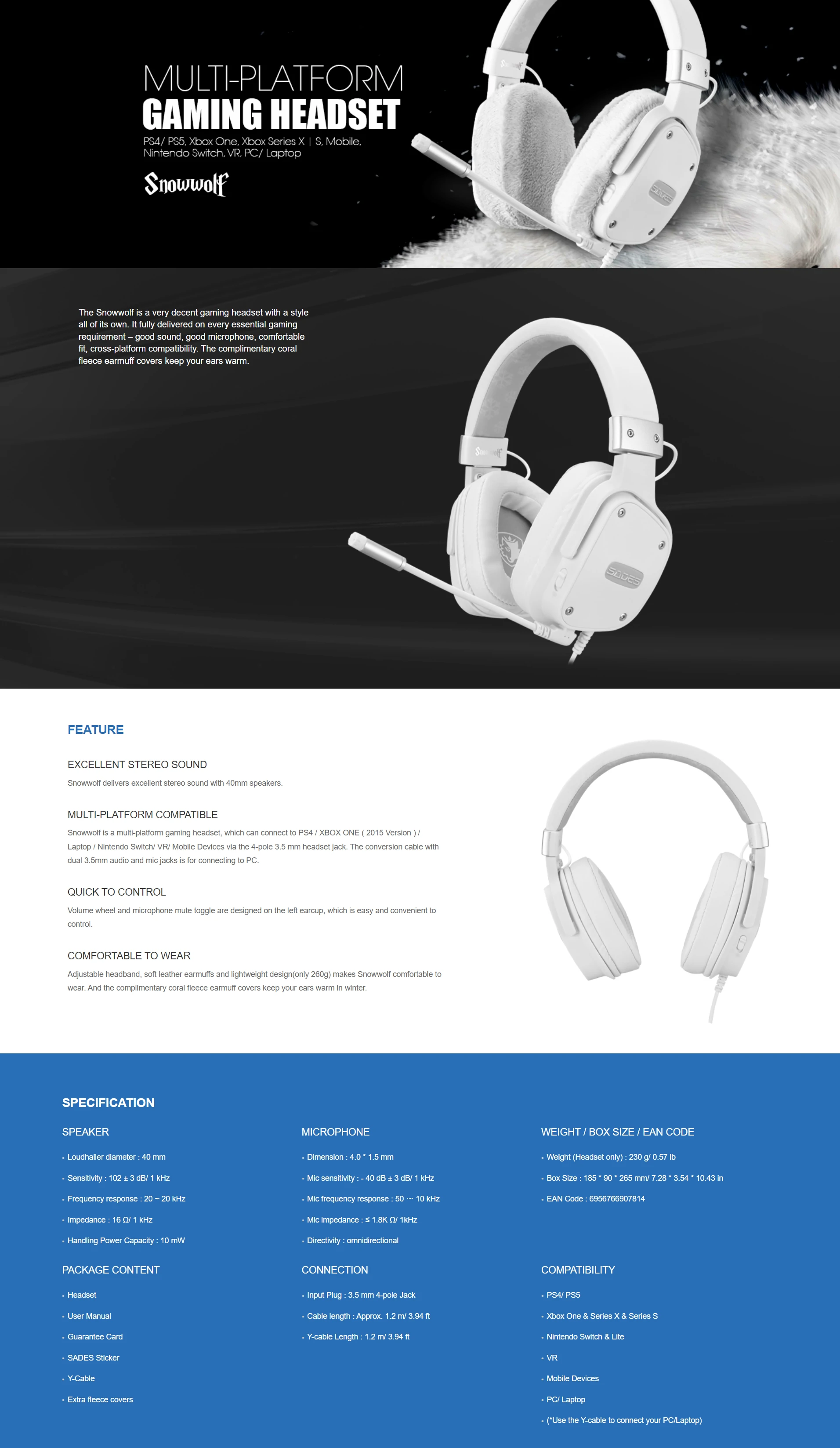 Sades SnowWolf Gaming Stereo Headphones with Noise-Reduction Microphone